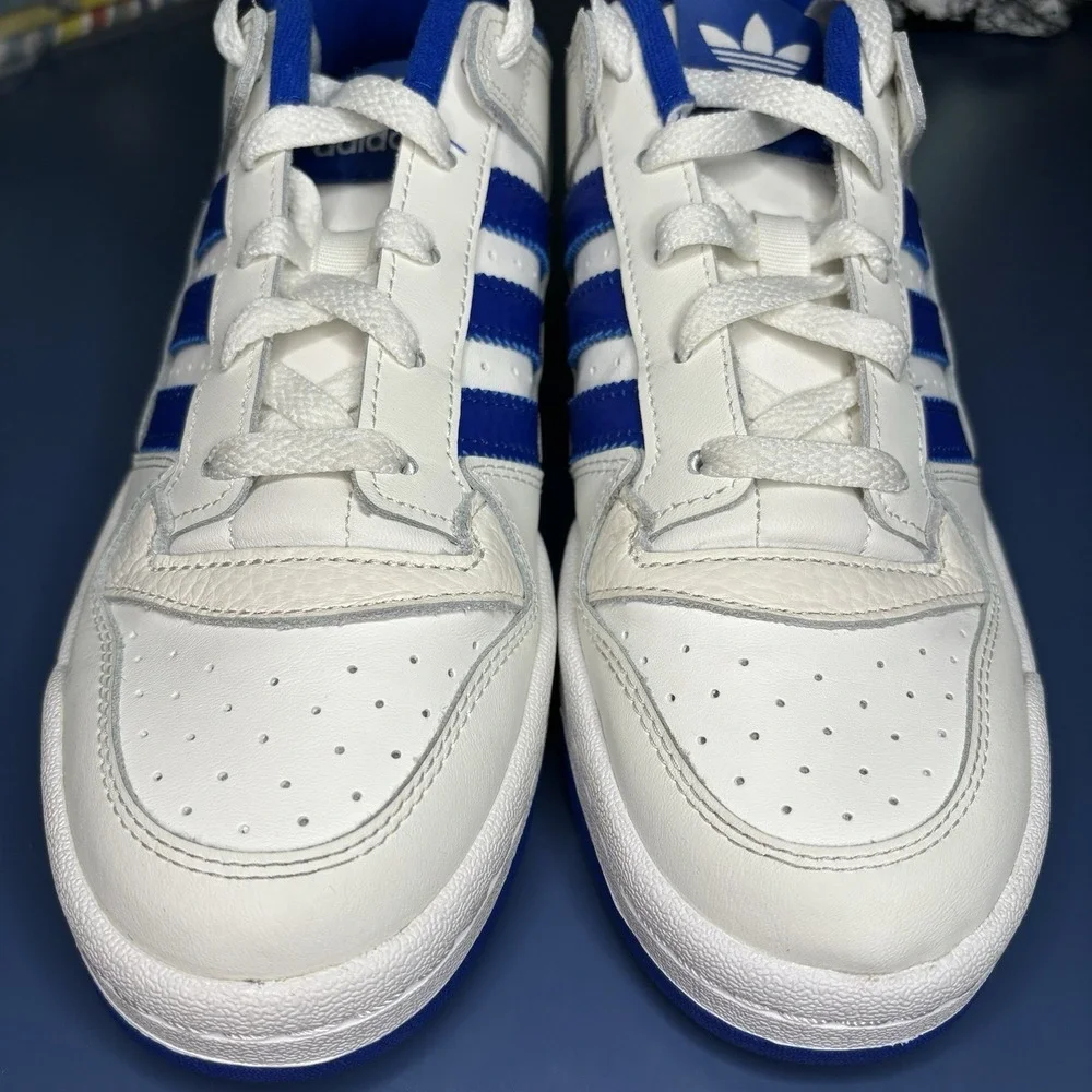 Adidas Shoes Mens 7.5 Forum Low CL White Royal Blue IH7829 Leather Sneaker Retro